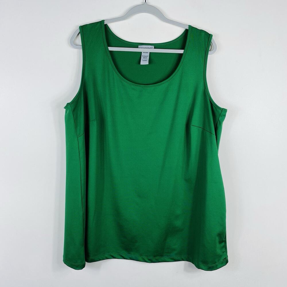 Catherines Tank Top 1X 18 20 Green Sleeveless Stretch Scoop Neck